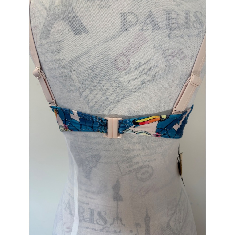 Collectif x Playful Promises Toucan Tropical Ruffle Bikini Top Blue Pink US 8 - Picture 3 of 7